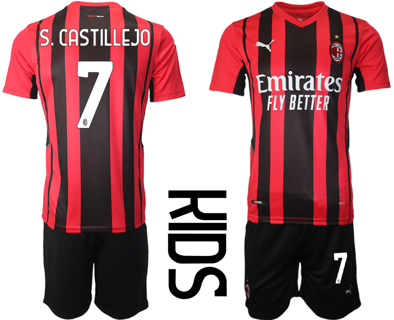 Cheap Youth 2021-2022 Club AC milan home red 7 Soccer Jerseys
